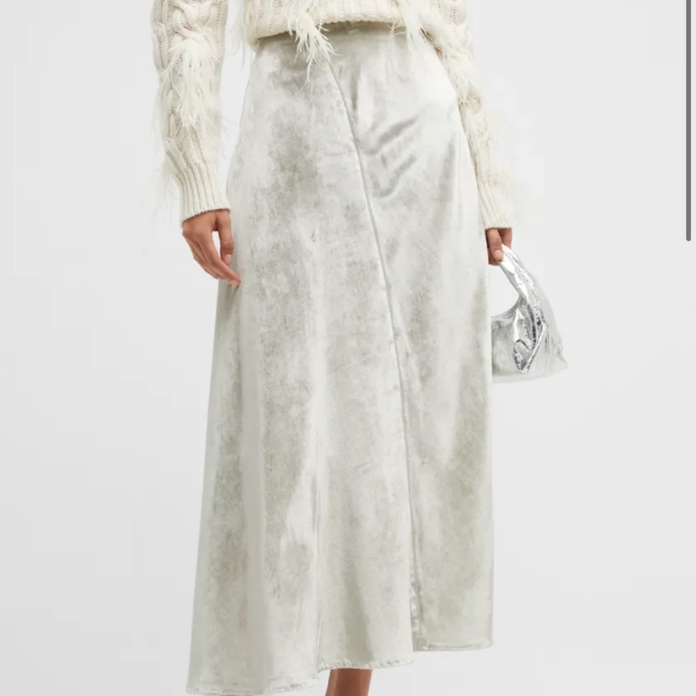Vince Silver Purl Edge Paneled Midi Slip A-line Skirt